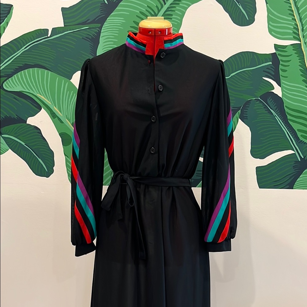 Vintage 1980s Black Dress with Multicolor Accents